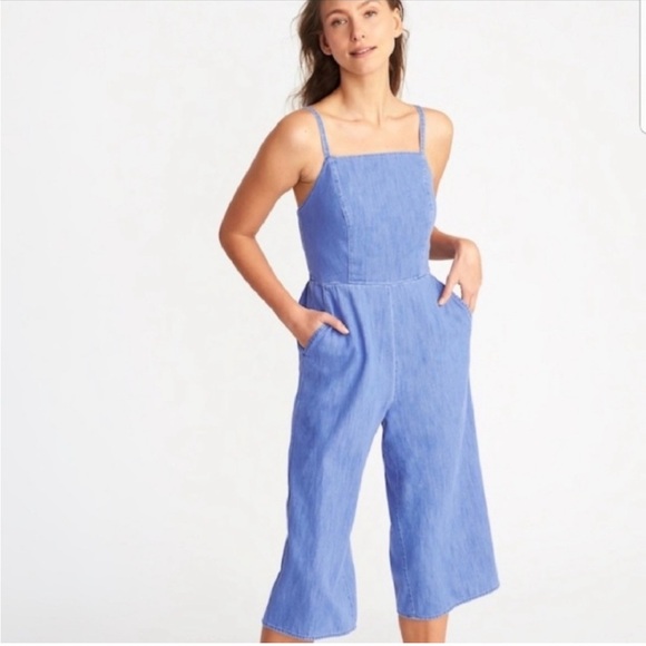 Chambray Waist-Defined Square-Neck Cami Jumpsuit - Picture 9 of 9